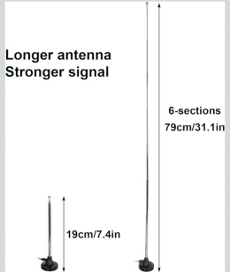 Antena Radiowa FM Dab Teleskopowa z Podstawą Magnetyczną